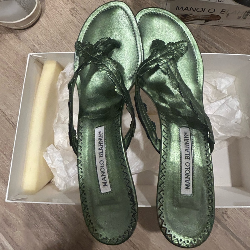 Manolo Blahnik Shimmering Green Sandals
